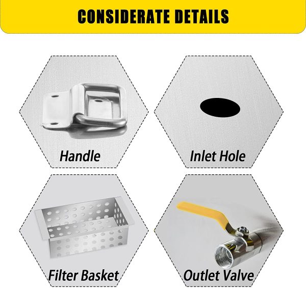 Commercial Grease Interceptor, 13GPM Commercial Grease Trap, 25LB Grease Interceptor, Stainless Steel Grease Trap w/ Top & Side Inlet, Under Sink Grease Trap for Restaurant Factory Home Kitchen - Image 4