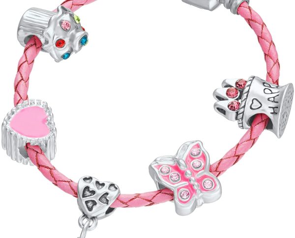 Children's Pink Leather Happy 7th Birthday Charm Bracelet With Gift Box - Girl's & Children's Birthday Jewellery - Image 3