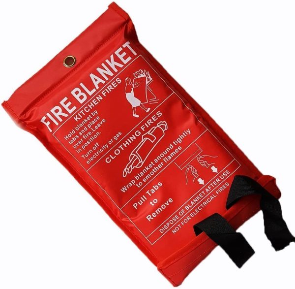 Fire Blanket, Large, Quick Unfolding with Loops, 1 x 1 m IDEAL FOR KITCHEN, OFFICE, HOME, GARAGE, CARAVAN ETC