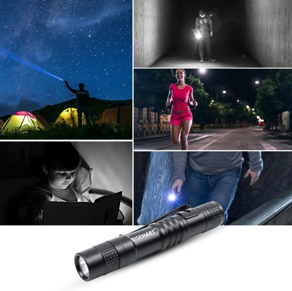 RISEMART Mini LED Torch Light Flashlight Super Small Pocket Clip Waterproof 3.5" Torch Powered by Single AAA Battery (not Included) Ultra Bright Carry Outdoor Gear for Hiking,Camping - Image 3