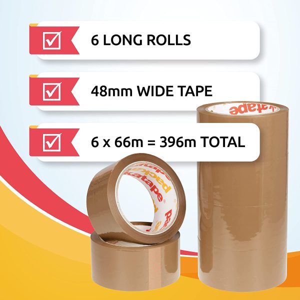 General Purpose Packing Parcel Tape 6 Rolls Brown 48mm x 66m Packaging Tape