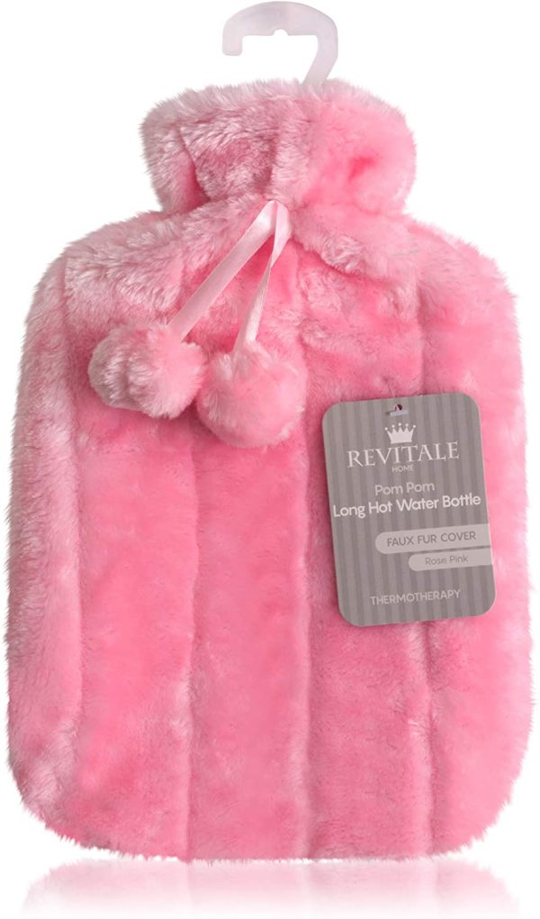 Luxury Cosy Faux Fur Pom Pom Hot Water Bottle - 2 Litre (Baby Pink) - Image 2