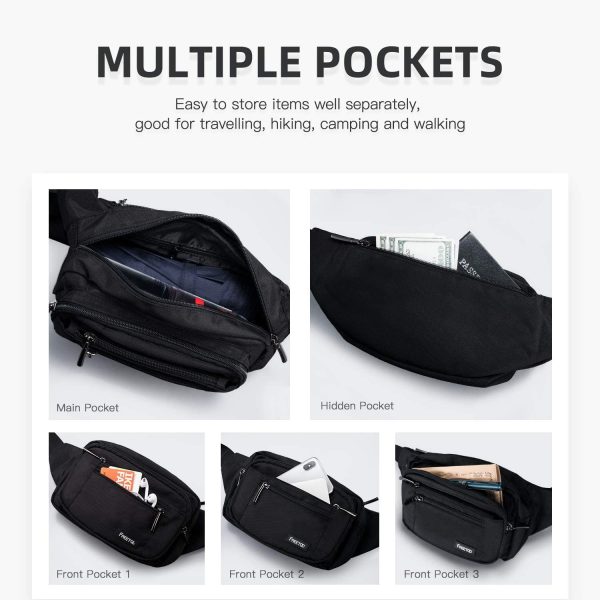 FREETOO Bum Bag Waist Fanny Pack for Men Women Waist Bag with 6 Zipped Pockets Waterproof Bumbag for Dog Walking Running Hiking Travel Holiday - Image 3