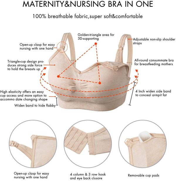 HBselect 3 Pack Women??s Nursing Bra Wireless Seamless Maternity Bra Breastfeeding Bras Bralette with Removable Bra Pads Extenders - Image 5