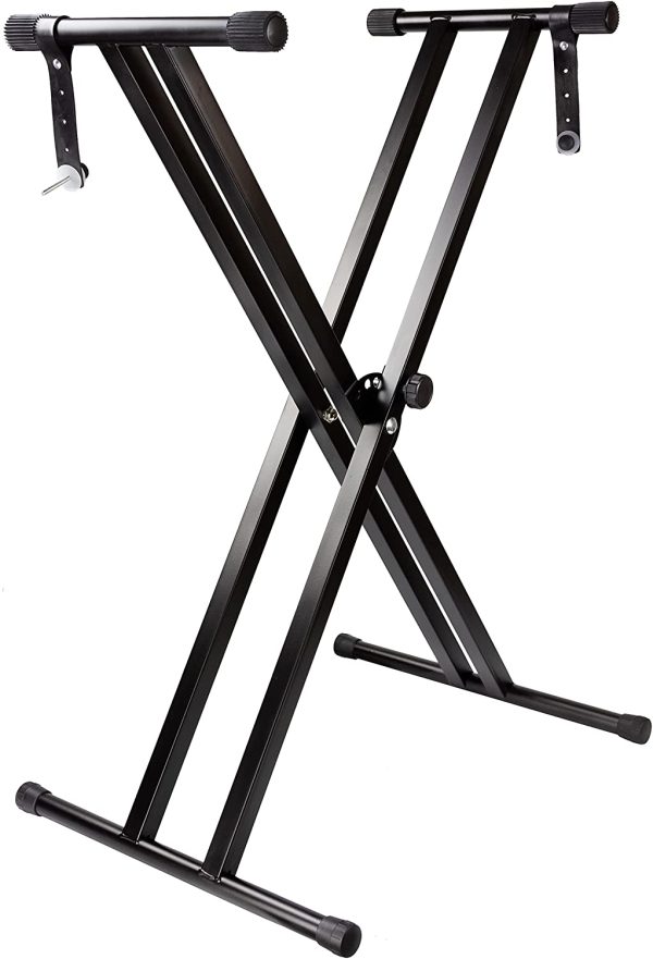 RockJam RJX29 Double Braced Adjustable Keyboard Stand with Locking Straps, Black