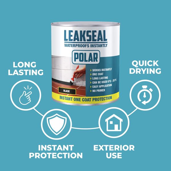 Polar Premium Leak Seal Black Paint - 2 x 500ml - Instant Waterproof Roof Sealant - Ideal for Leaks, Cracks & Roof Repair - Concrete, Brick, Metal, Drainpipes & Gutters - Easy to Apply - Image 5