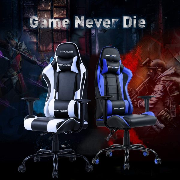 Gaming Chair Office Chair Swivel Heavy Duty Chair Ergonomic Design with Cushion and Reclining Back Support(Blue) - Image 3