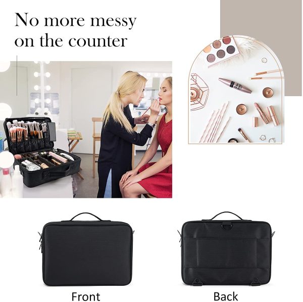 Joligrace Large Oxford Fabric Professional Makeup Bag with Removable Back Strap Cosmetic Case Beauty Box Hairdressing Tools Organiser Storage Box, Black - Image 4