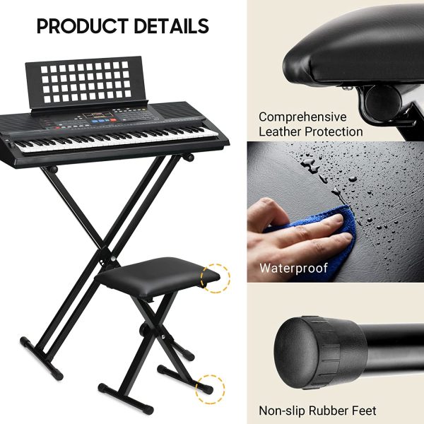 CAHAYA Keyboard Bench X-Style Adjustable Height Piano Bench Padded Keyboard Stool Chair Seat for Electronic Digital Keyboards Pianos Black CY0257 - Image 4