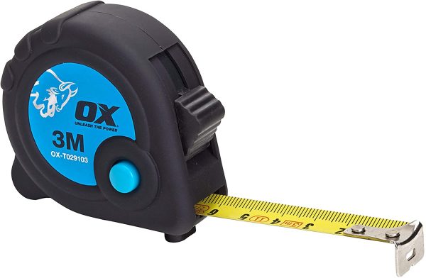 OX OX-T029103 Measuring Tape - Trade Series Metric Tape - Heavy Duty Nylon Coated Measurement Tape - Black/Blue - 3 m