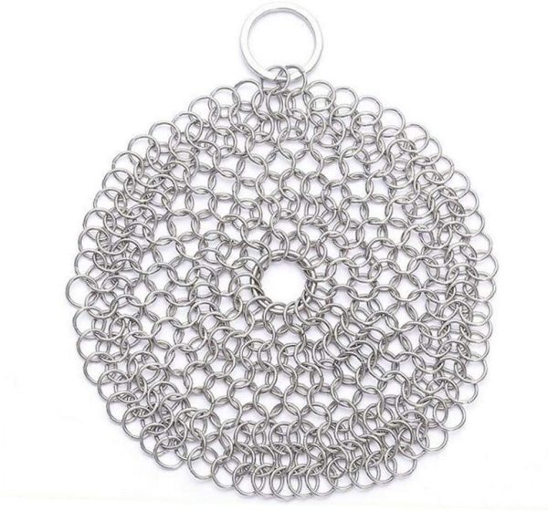 Cast Iron Cleaner Stainless Steel Cast Iron Cleaner Chainmail Scrubber for Cast Iron Pan Dutch Ovens Cast Iron Grill Scraper Skillet Scraper 1Pc Silver - Image 3