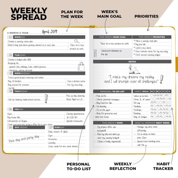 Planner - Weekly & Monthly Planner to Increase Productivity, Time Management and Hit Your Goals - Organizer, Gratitude Journal - Undated, Start Anytime, A5, Lasts 1 Year, A.Yellow (Weekly) - Image 3