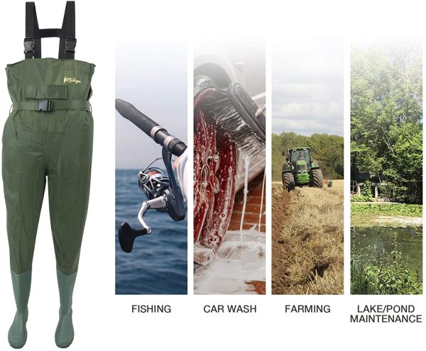 Michigan 100% Waterproof Olive Nylon Fishing Unisex Chest Waders, Shoe Sizes 6-12, Includes Belt - Image 5