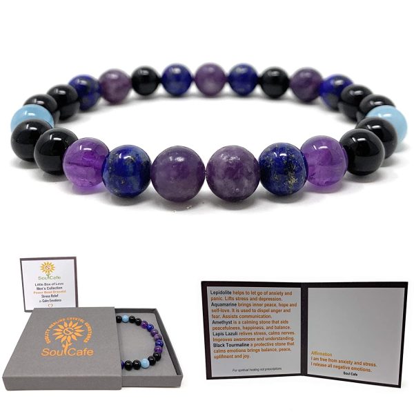 Men's Stress Relief and Calm Emotions Power Bead Bracelet - Healing Crystal Gemstone Bracelet - Soul Cafe Gift Box & Tag - Image 3