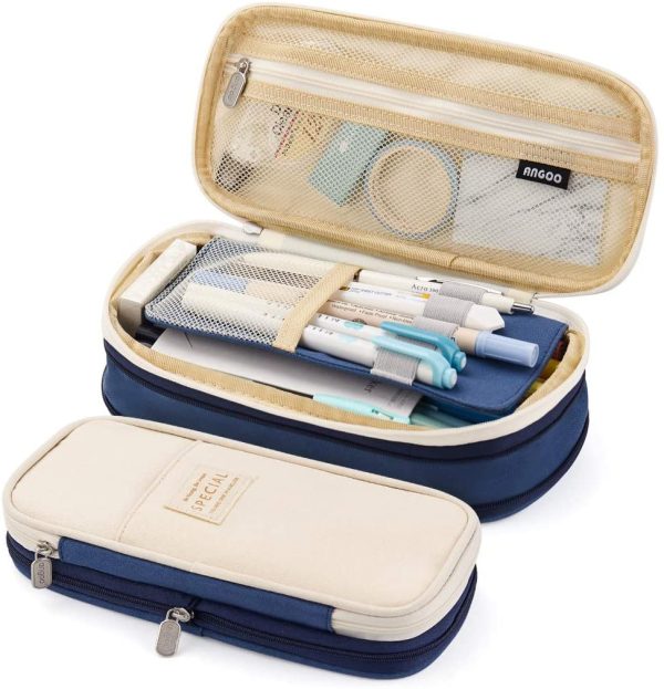 EASTHILL Big Capacity Pencil Pen Case Office College School Large Storage High Capacity Bag Pouch Holder Box Organizer Navy - Image 3