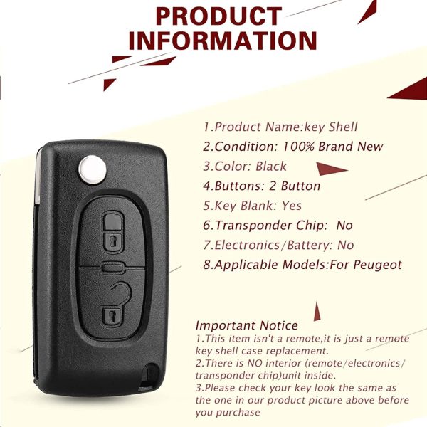 Heart Horse 2 Button Remote Flip Key Fob Case Shell Compatible with Peugeot 107 207 307 307S 308 407 607 2BT Ci-tro-en C2 C3 C4 C5 C6 C8 Xsara CE0536 (with groove with battery holder) - Image 4