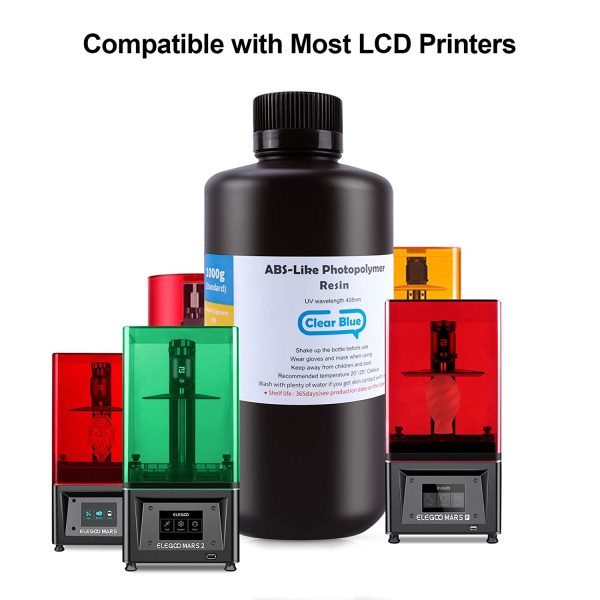 ELEGOO ABS-Like 3D Printer Resin, 405nm UV-Curing LCD Resin High Precision Fast Curing Non-Brittle Standard Photopolymer Resin for LCD Printer Printing Clear Blue 1000G - Image 7