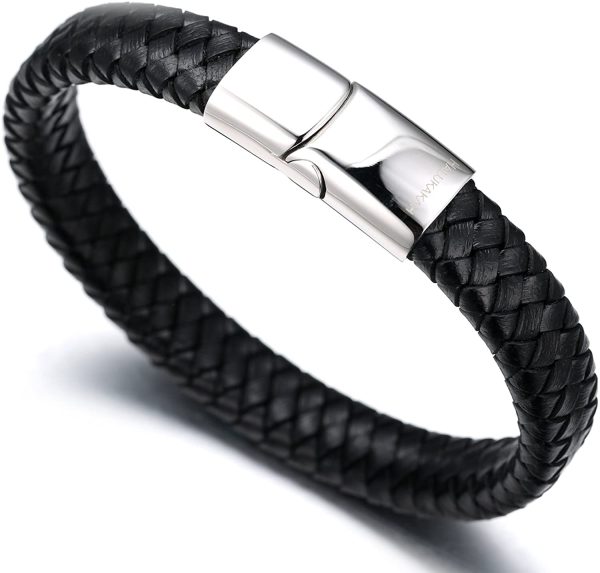 HALUKAKAH Kids ?? Solo Junior ?? Boy's Genuine Leather Bracelet Classic Black 6-12 Y/O. Titanium Magnetic Clasp 7"/18cm,Free Giftbox - Image 7