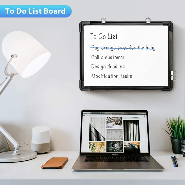 Small Dry Erase Whiteboard 40 X 30 cm Magnetic Hanging Double-Sided Whiteboard for Wall, Black - Image 3