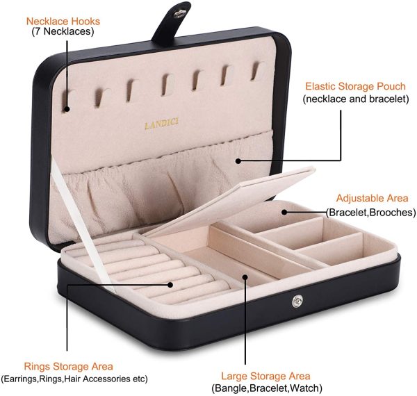 LANDICI Small Jewellery Box Organiser for Women Girls, PU Leather Travel Jewelry Storage Case, Portable Jewellery Holder Tray for Ring Earrings Necklace Bracelet, Jewelry Gift Box Kids - Image 6