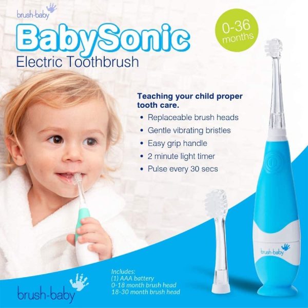 Brush Baby BabySonic Infant and Toddler Electric Toothbrush for Ages 0-3 Years - Smart LED Timer and Gentle Vibration Provide a Fun Brushing Experience (Blue) - Image 2