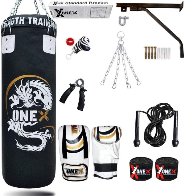 ONEX 3ft Punch Bag Set Heavy Filled Boxing Training Punching Gloves Fighting Hanging 13pcs Bracket Chains set