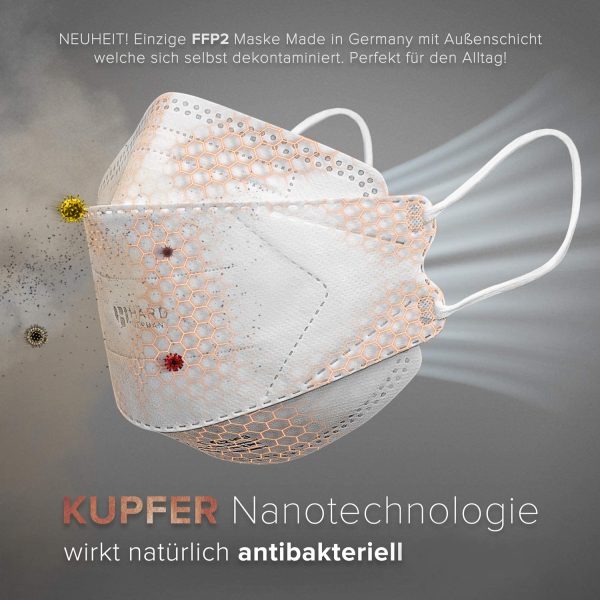 HARD FFP2 Face Mask 20 pcs, Made in Germany EN 149:2001+A:2009 Certified Masks, Antibacterial Copper Nano Technology Filters 99,5%, Individually Packed in PE Pouch ?C - Image 6