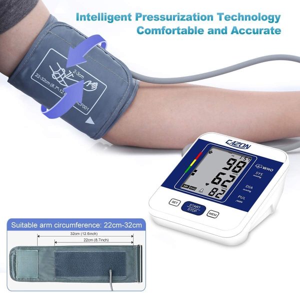 CAZON Blood Pressure Monitor Upper Arm BP Machine for Home Use BP Cuff Kit Pulse Rate Detection Meter with Cuff 22-32cm 2??99 Sets Memory LCD Display - Image 8