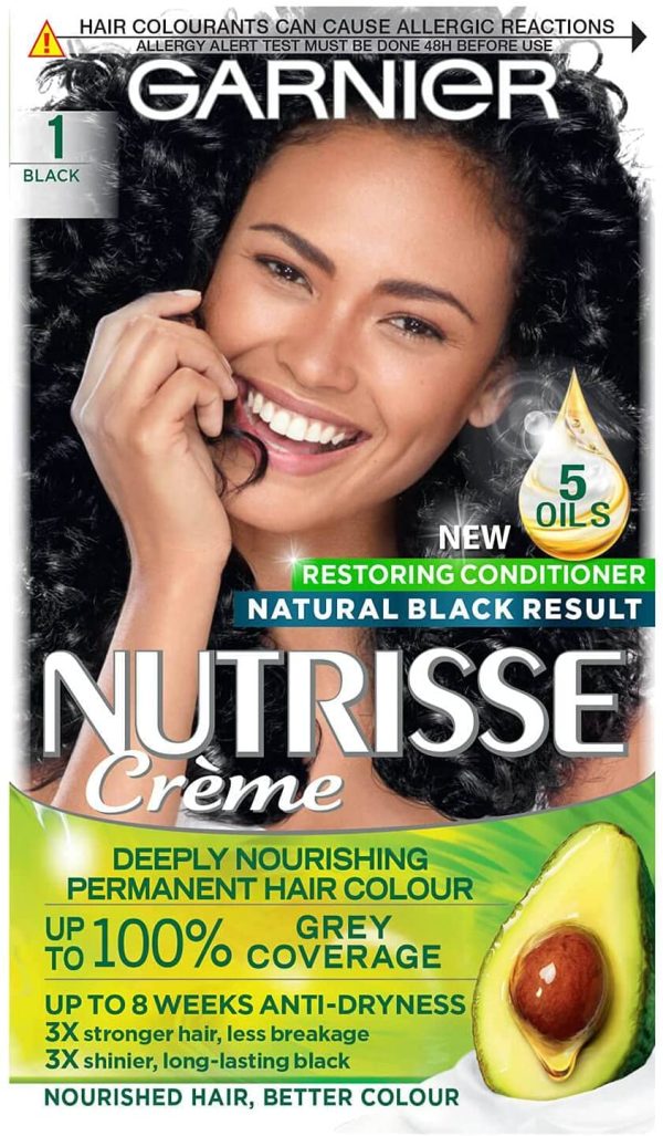 Nutrisse Permanent Hair Dye, Natural-looking, hair colour result, For All Hair Types, 1 Black - Image 3