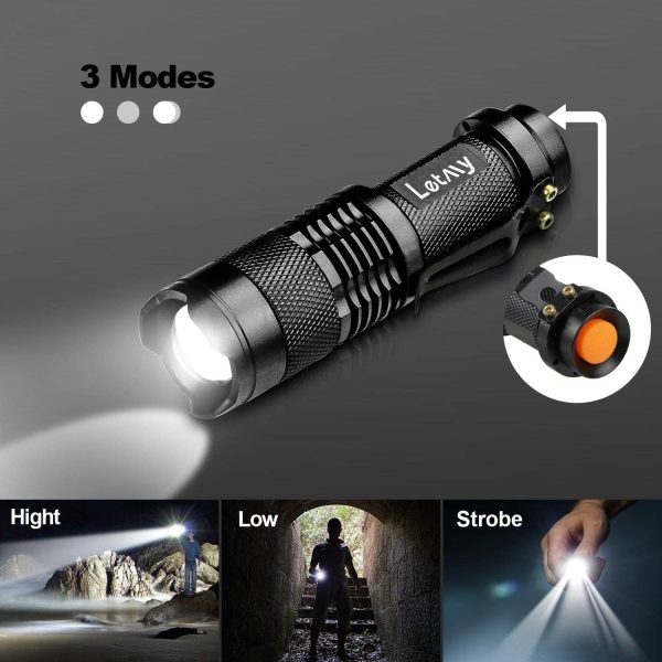 Pack of 2 Small LED Torches, 300 Lumens Super Bright Mini Torch Flashlight with 3 Modes and Adjustable Focus for Camping, Hiking, Gift - Image 2