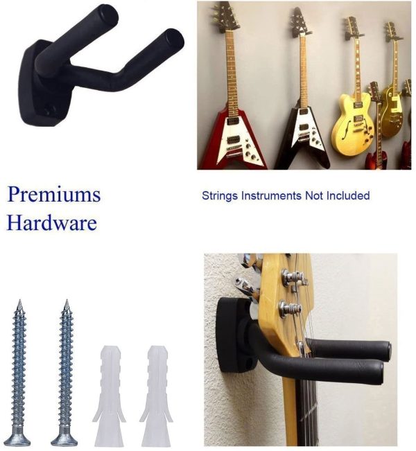 Guitar Mount Wall Hanger Stand Ukulele Wall Hook Keep Holder Mount Display 2 Pack with Guitar Picks Violin Wall Stand Mandolin Rack Bracket Bass Accessories Easy to Install(5 Pack Guitar Picks) - Image 7