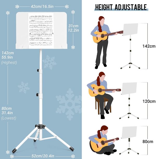 CAHAYA Sheet Music Stand Metal Portable with Carrying Bag, Sheet Music Folder, Projector Stand, Portable Podium Stand, Laptop Stand White, CY0194-2 - Image 6