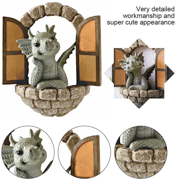 Courtyard Dinosaur Sculpture Wall Decoration, Weatherproof Resin Statue Miniatures, Lovely Dragon Garden Ornaments for Patio Yard (Dinosaur) - Image 4