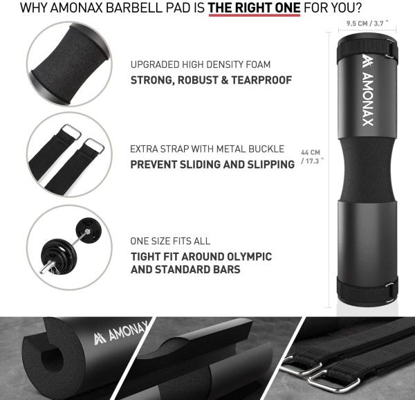 AMONAX Barbell Squat Pad, Extra Thick Foam Padding for Neck & Shoulder Support, Heavy Duty Gym Fitness Workout Cover for Women Hip Thrusts, Weight Lifting and Heavy Weight Squats () - Image 5