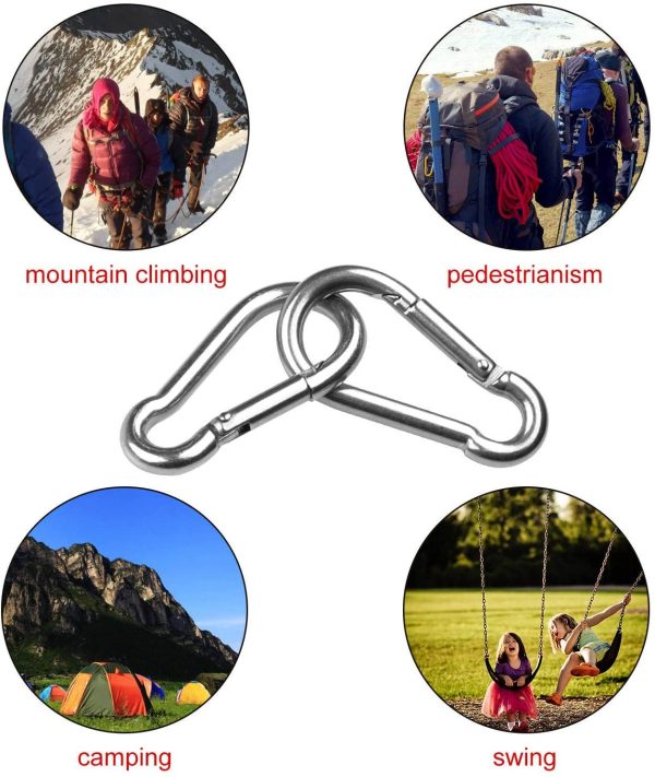 Kuesn 4 Pack Spring Snap Hooks, Carabiner Galvanized Steel Clip Keychain, Silver Quick Link Clip Keychain for Camping, Hiking, Outdoor and Gym, Small M5 Carabiners for Dog Leash Harness - Image 8