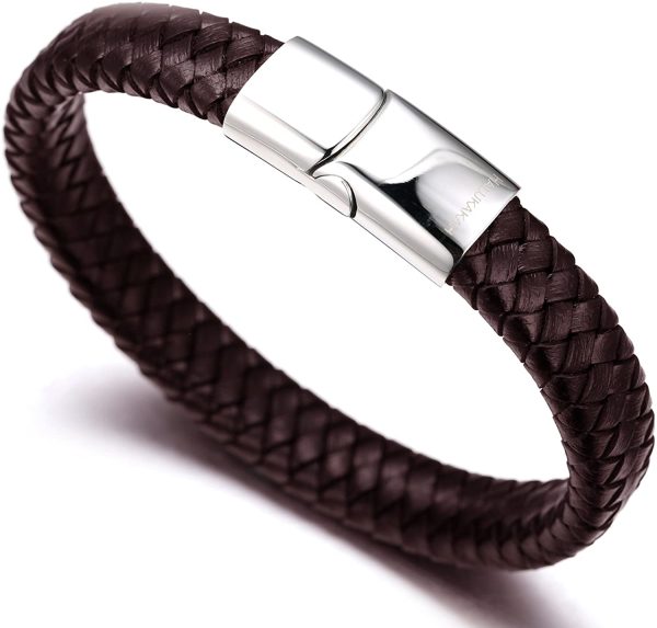 HALUKAKAH Kids ?? Solo Junior ?? Boy's Genuine Leather Bracelet 6-12 Y/O. Titanium Magnetic Clasp 7"/18cm with Free Giftbox(Brown) - Image 3