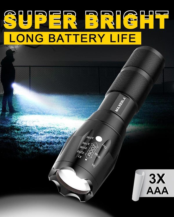 Maxesla LED Torch 2000 Lumens, Zoomable Torches Led Super Bright Flashlight, Powerful Torches Battery Powered Water Resistant 5 Modes Mini Tactical Torch for Camping Outdoors - Image 2