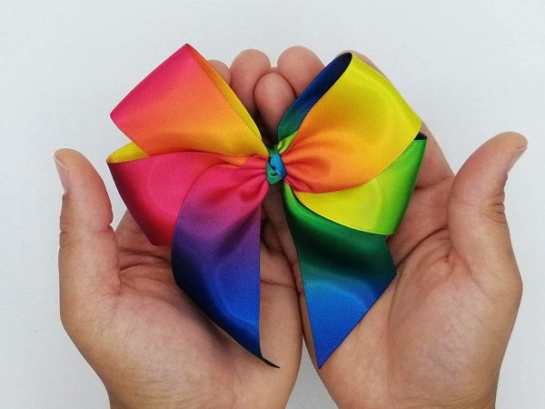 Rainbow Hair Bow Accessory- UK Handmade Colourful Satin Ribbon Bow- Perfect for Girls Birthday, LGBTQ Pride, Party - Image 3