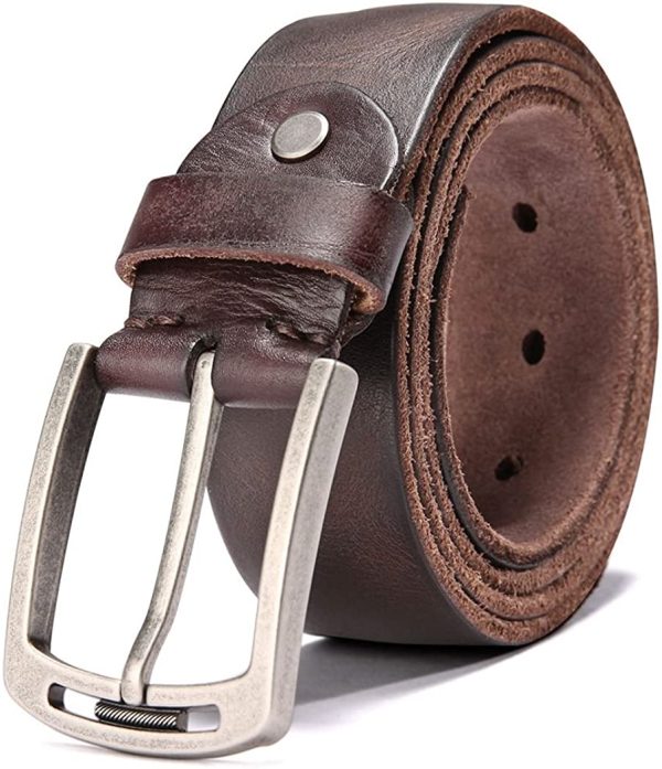 Hzhy Men's Leather Belt,100% Full Grain Leather with Anti-Scratch Pin Buckle,Great for Jeans,Casual,Cowboy & Work Wear - Image 2