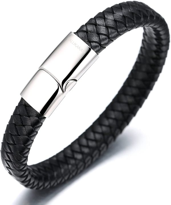 HALUKAKAH Kids ?? Solo Junior ?? Boy's Genuine Leather Bracelet Classic Black 6-12 Y/O. Titanium Magnetic Clasp 7"/18cm,Free Giftbox - Image 5