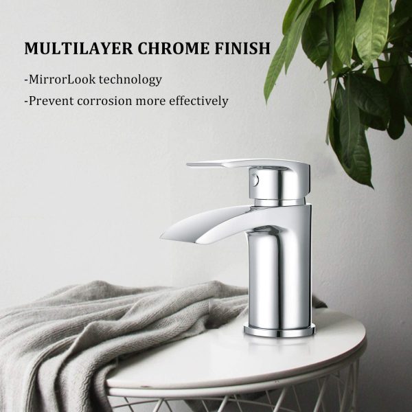 Bathroom Basin Taps Mixer Mono Chrome Brass Single Hole with Pop up Waste, DT11H - Image 4