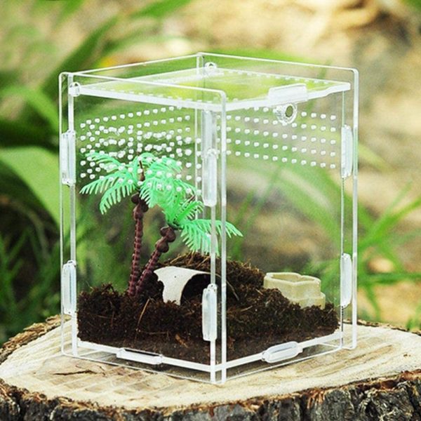 RunkeU Magnetic Transparent Reptile Insect Breeding Box/Acrylic Pet Climbing Terrarium/Spider Snake Scorpions Mantis Lizard Acrylic Breeding Tank/Reptile Lizard Incubation Box/Reptile Breeding Cage - Image 5