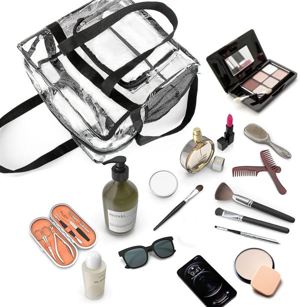 M MUNCASO Clear Tote Bag, Large Toiletry Bag Clear Crossbody Makeup Bag Waterproof Transparent PVC Bag with Adjustable Shoulder Strap and Zipper Closure Perfect for Work, Sports Games, Concert (Black) - Image 2