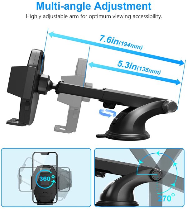 Car Phone Holder, Beikell Adjustable Car Phone Mount Cradle 360?? Rotation - Phone Holder for Car with One Button Release and Strong Sticky Gel Pad for Mobile Phones from 4.7 to 6.7 inches - Image 5