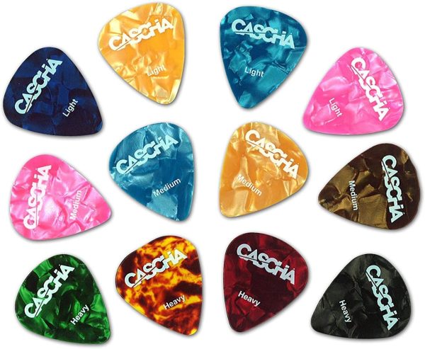 CASCHA Guitar picks set of 12 - plectrum for acoustic guitar electric guitar ukulele bass - high-quality picks in 3 thicknesses - made of abrasion-resistant celluloid - pick set 12 pieces