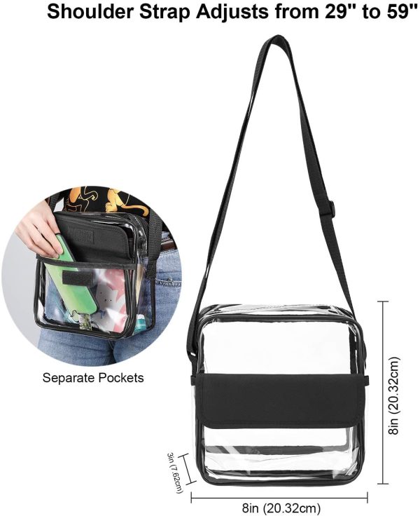 Clear Crossbody Messenger Shoulder Bag with Adjustable Strap, Concert Stadium Approved Transparent Purse Clear Bag for Women Men, Waterproof & Black - Image 6