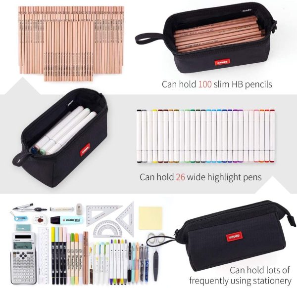 CICIMELON Pencil Case Large Capacity Pencil Pouch Pen Bag for School Teen Girl Boy Men Women (Black) - Image 2