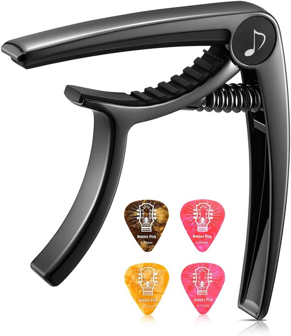 Donner DC-2 Guitar Capo for Acoustic and Electric Guitar Ukulele Bass Mandolin and Banjo with Guitar Picks, Black - Image 3