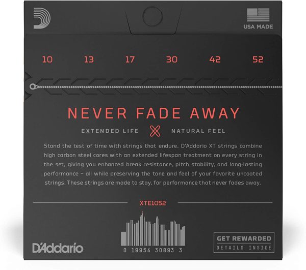 D'Addario Guitar Strings - XT Nickel Plated Electric Guitar Strings - Coated Guitar Strings for Extended Lifespan - XTE1052 - Light Top/Heavy Bottom, 10-52, 1-Pack - Image 6