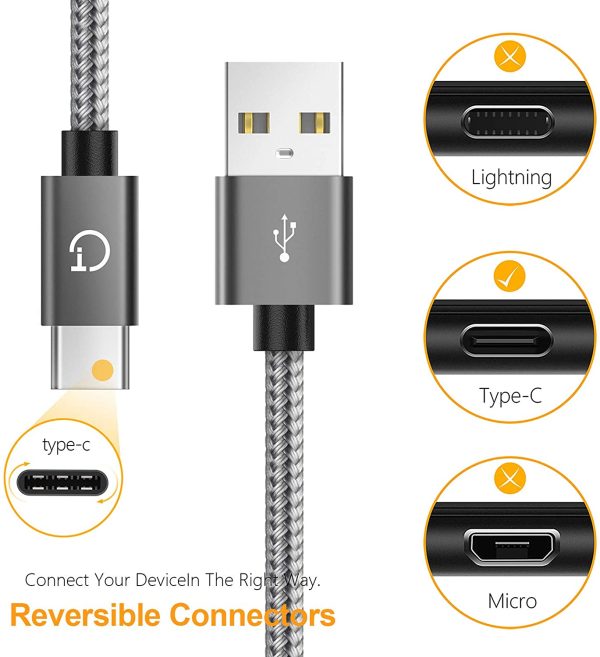 Gritin USB C Cable, [3-Pack/1M+1.5M+2M] USB Type C Fast Charging Cable - Nylon Braided USB C Sync Cable for Galaxy S10/S9/S8+/S8, MacBook, iPad Pro 2018, Sony XZ, HTC 10, OnePlus 5T, Huawei P9 etc. - Image 3